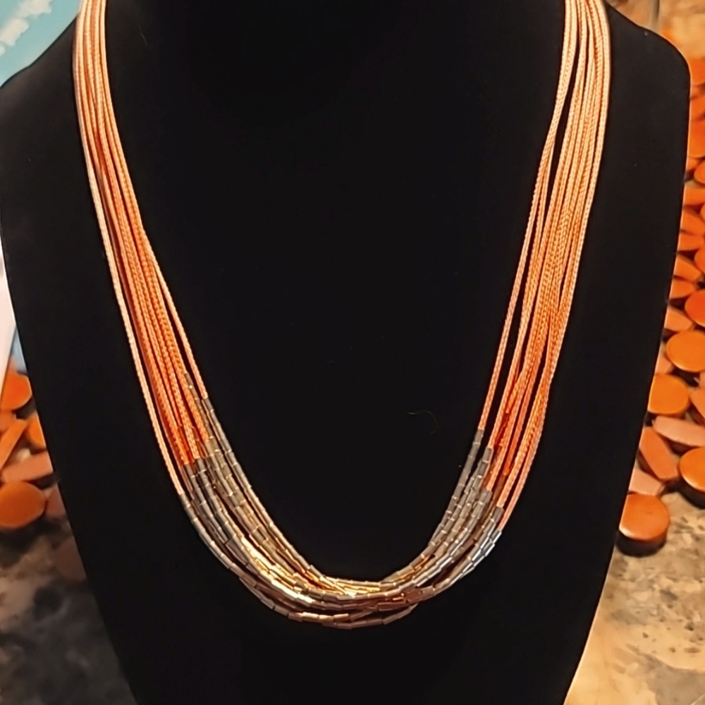 Japanese Silk Necklace with Gold Accents